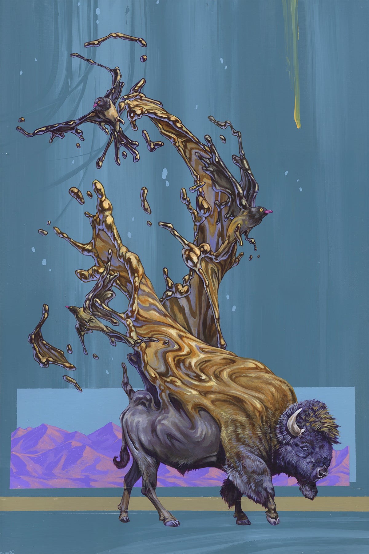 Bird On The Buffalo Original Painting